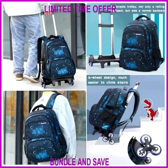 Nylon Rolling Backpack Set with Insulated Lunch Bag for Boys School